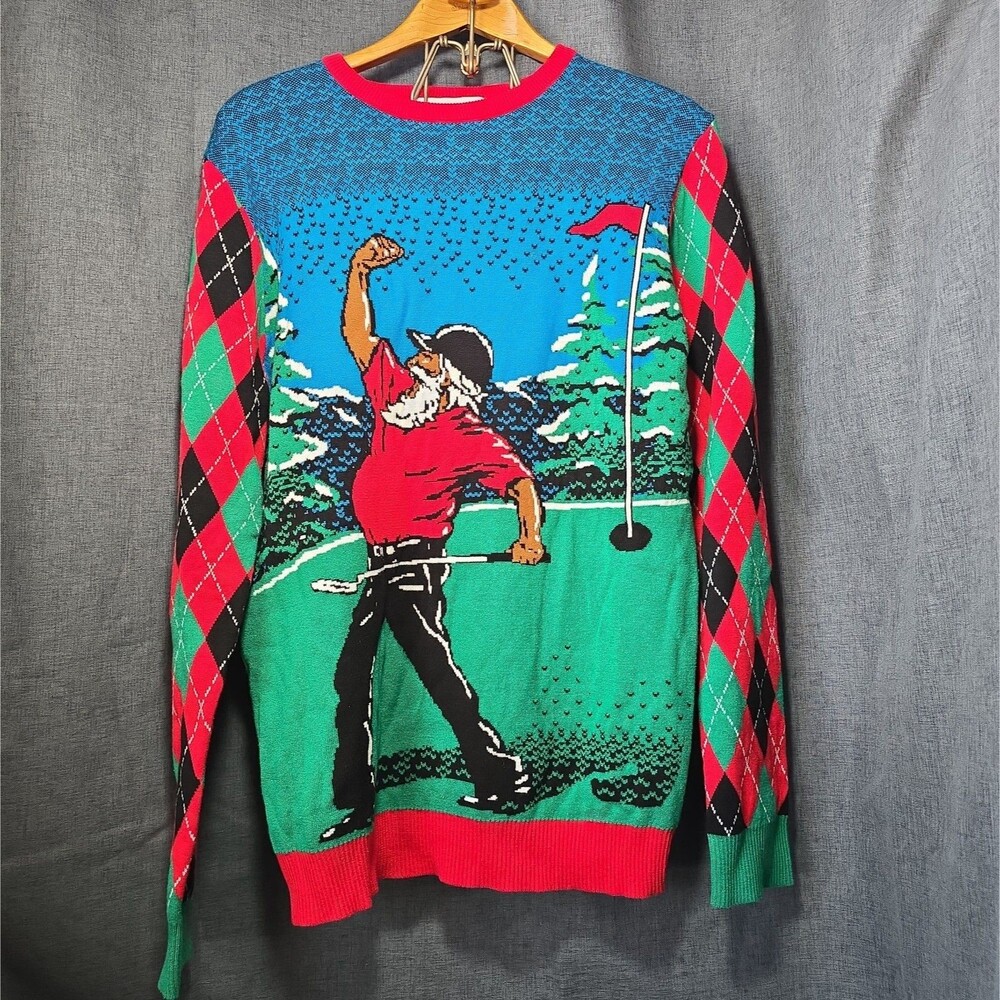 Ugly Christmas Party Sweater Men's Size Large Tiger Woods Golf Lover Grandpacore